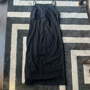 Walter Baker Dress Womens 4 Black Fitted Midi Sleeveless Eyelet Peek A Boo Liner